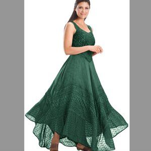 NWOT Holy Clothing Vanessa Embroidered Renaissance Maxi Dress in Green Jade S